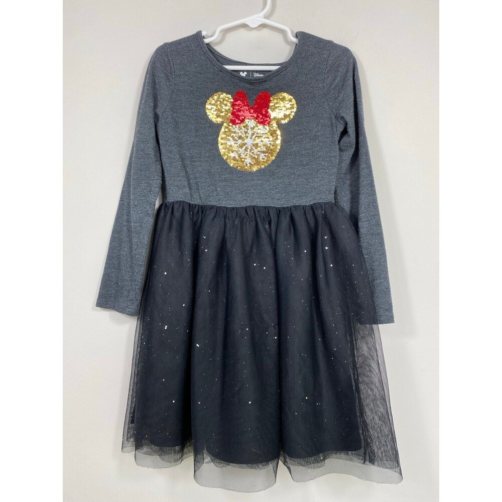 Disney Minnie Mouse Sequin Tulle Dress Girls Size 5 Gray Black